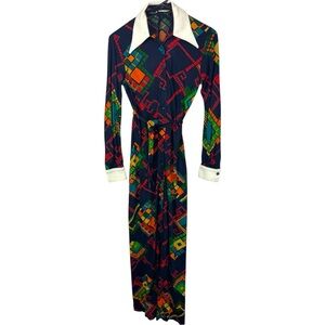 Vintage Crissa Italy tie waist collared dress button fitted long sleeve cuffs S?